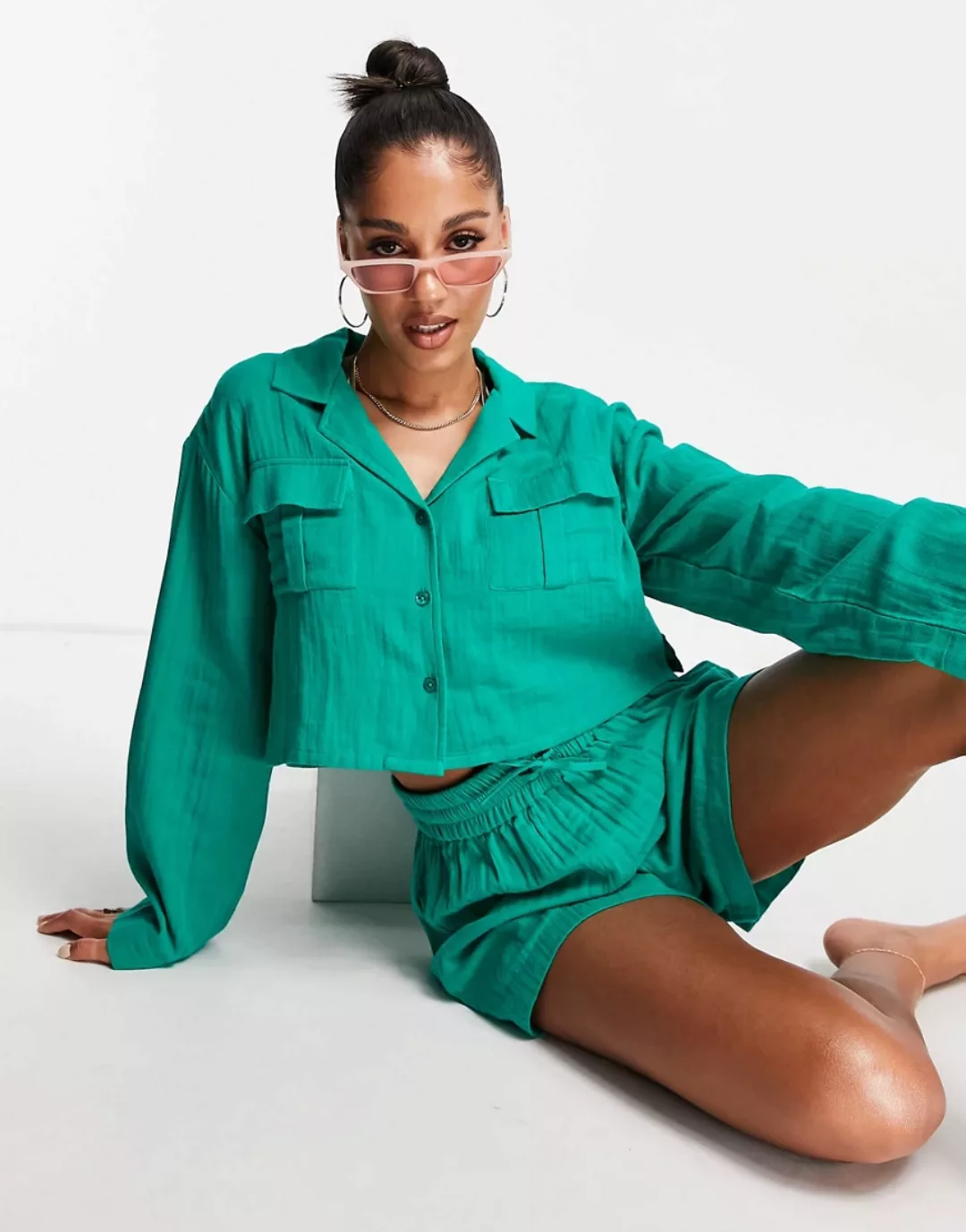 ASOS DESIGN – Oversize-Strandhemd aus doppellagigem Baumwollmusselin in Sma günstig online kaufen