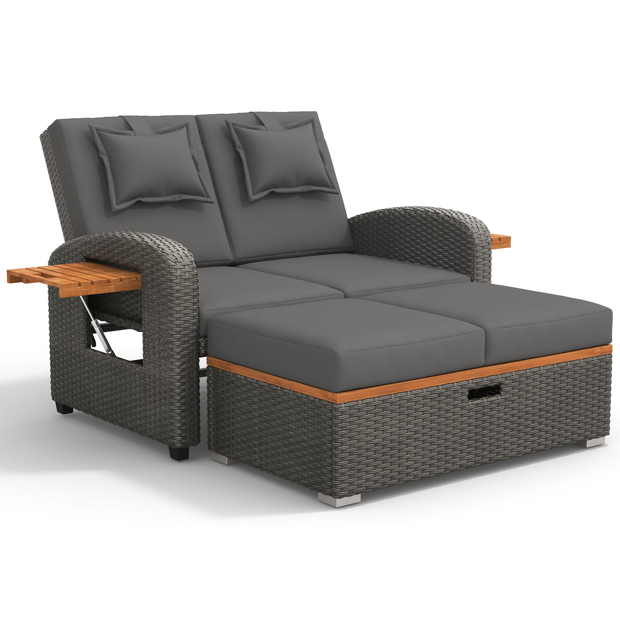 Garten Sofa Set für 2 Personen, verstellbare Rückenlehne, mit Fußhocker ode günstig online kaufen