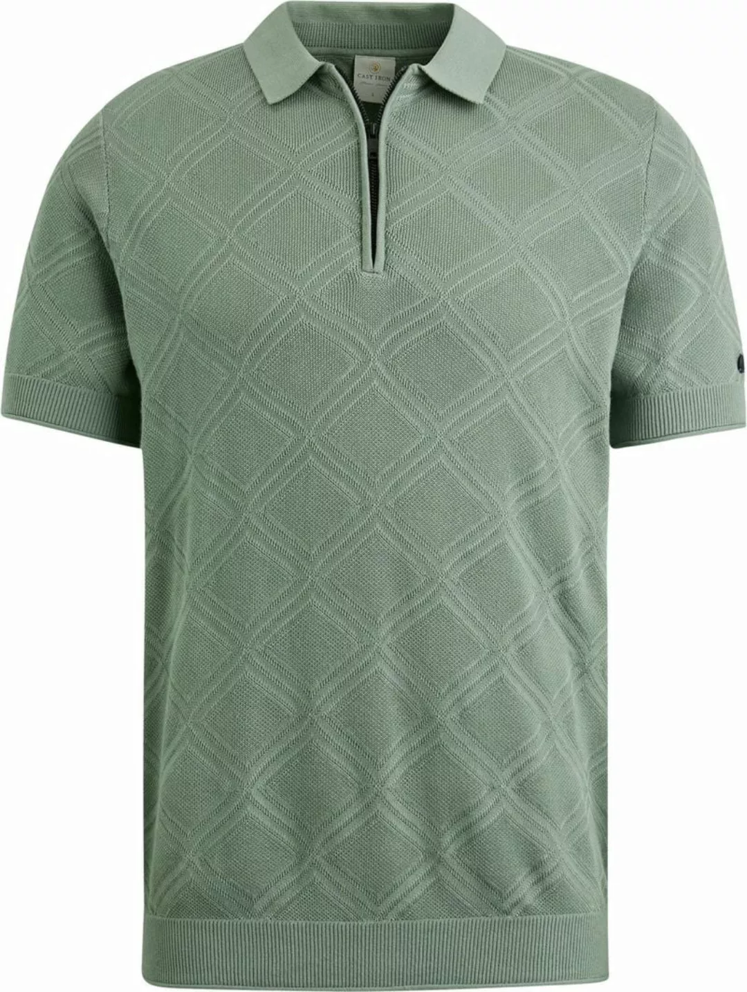 Cast Iron Knitted Half Zip Poloshirt Struktur Grün - Größe S günstig online kaufen