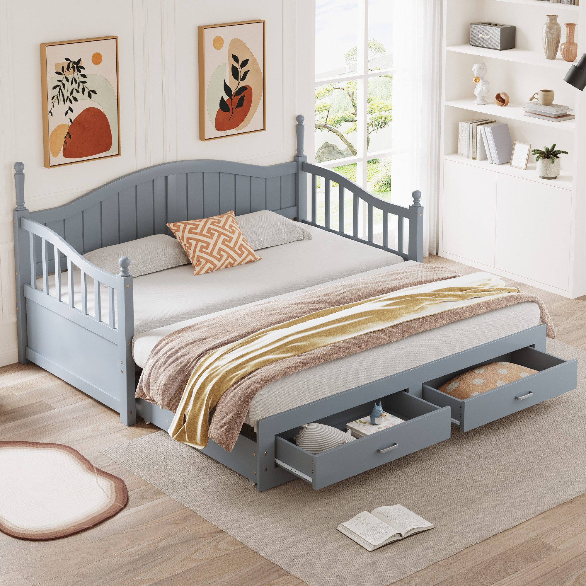 Flieks Daybett, Holzbett Kinderbett mit Ausziehbett günstig online kaufen