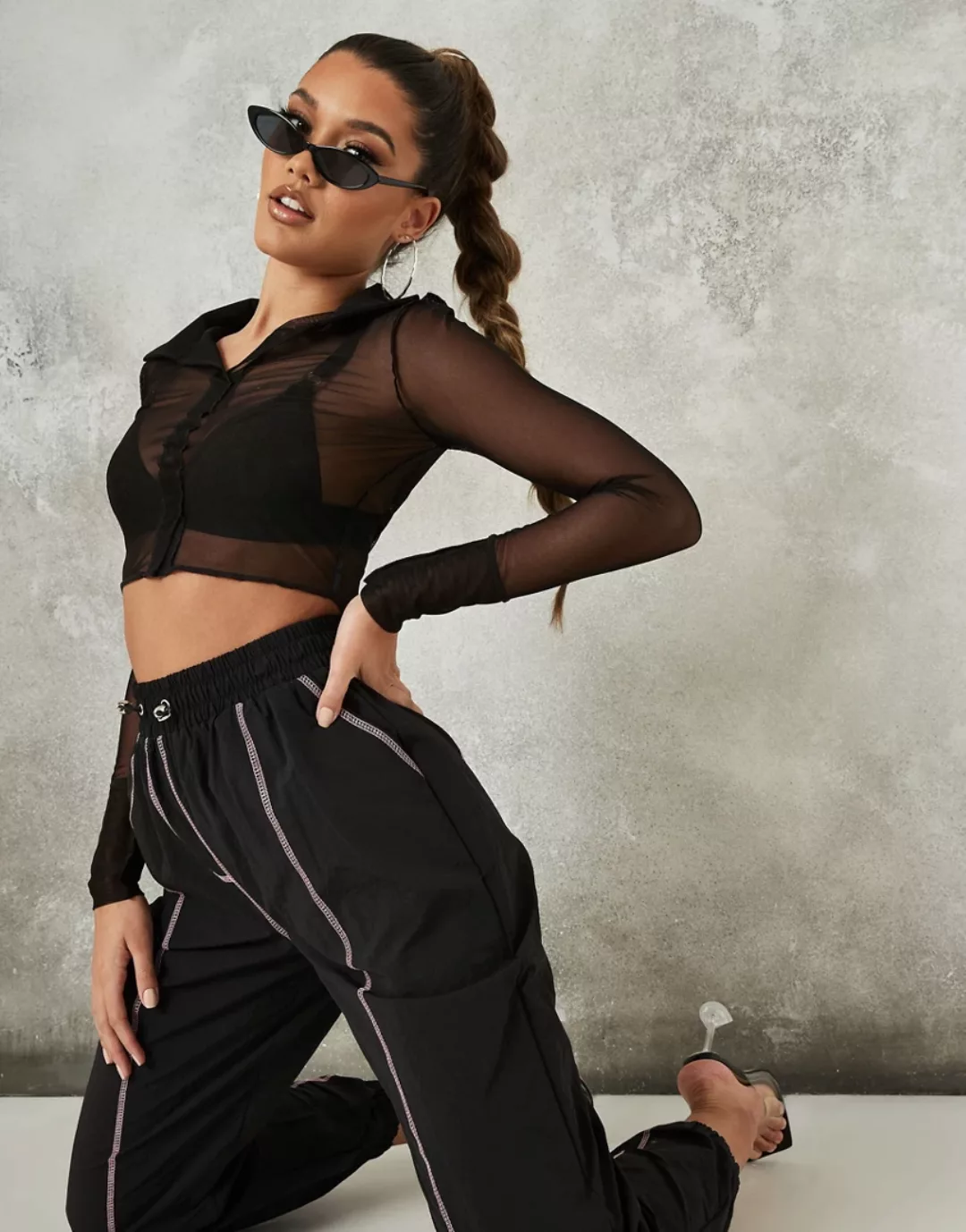 Missguided – Oversize-Jogginghose in Schwarz mit Kontrastnähten günstig online kaufen