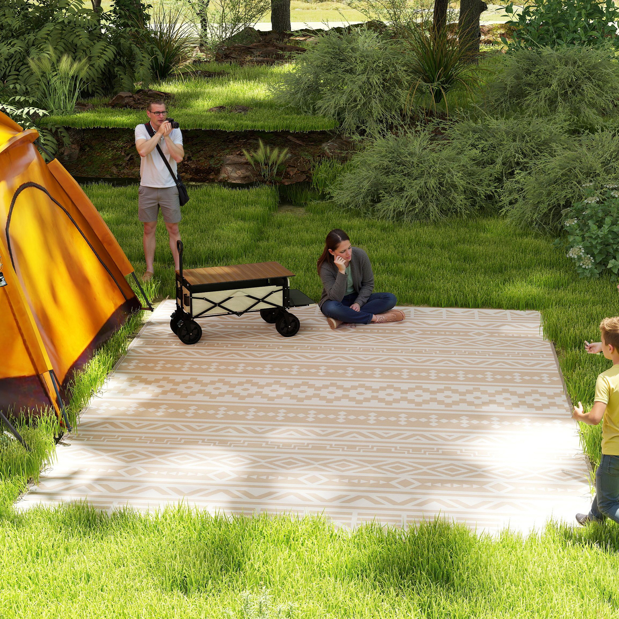 Outsunny Outdoor-Teppich, beidseitig verwendbar 3,7 x 2,7 m, Bodenteppich m günstig online kaufen