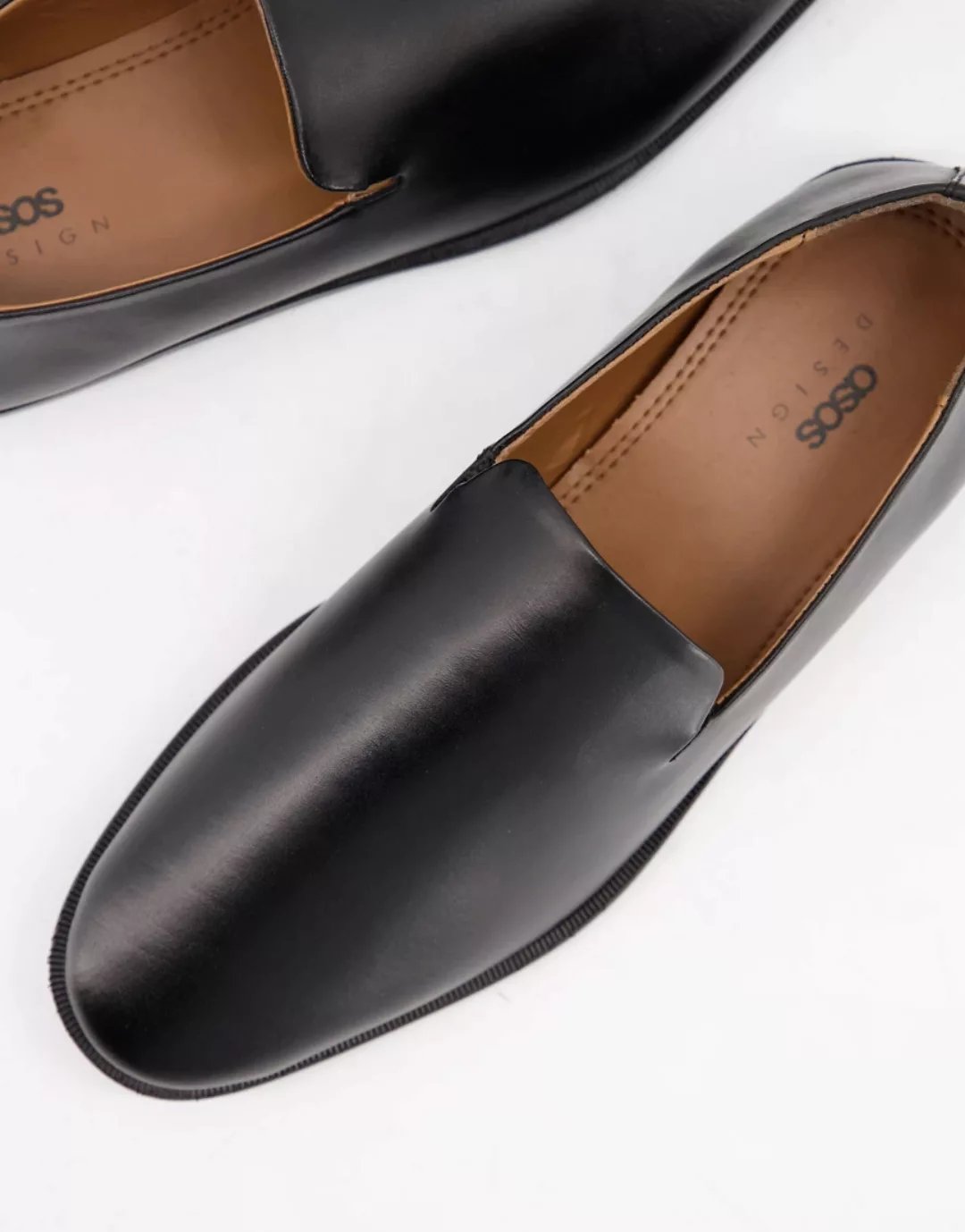 ASOS DESIGN – Leder-Loafer in Schwarz mit Keilsohle günstig online kaufen