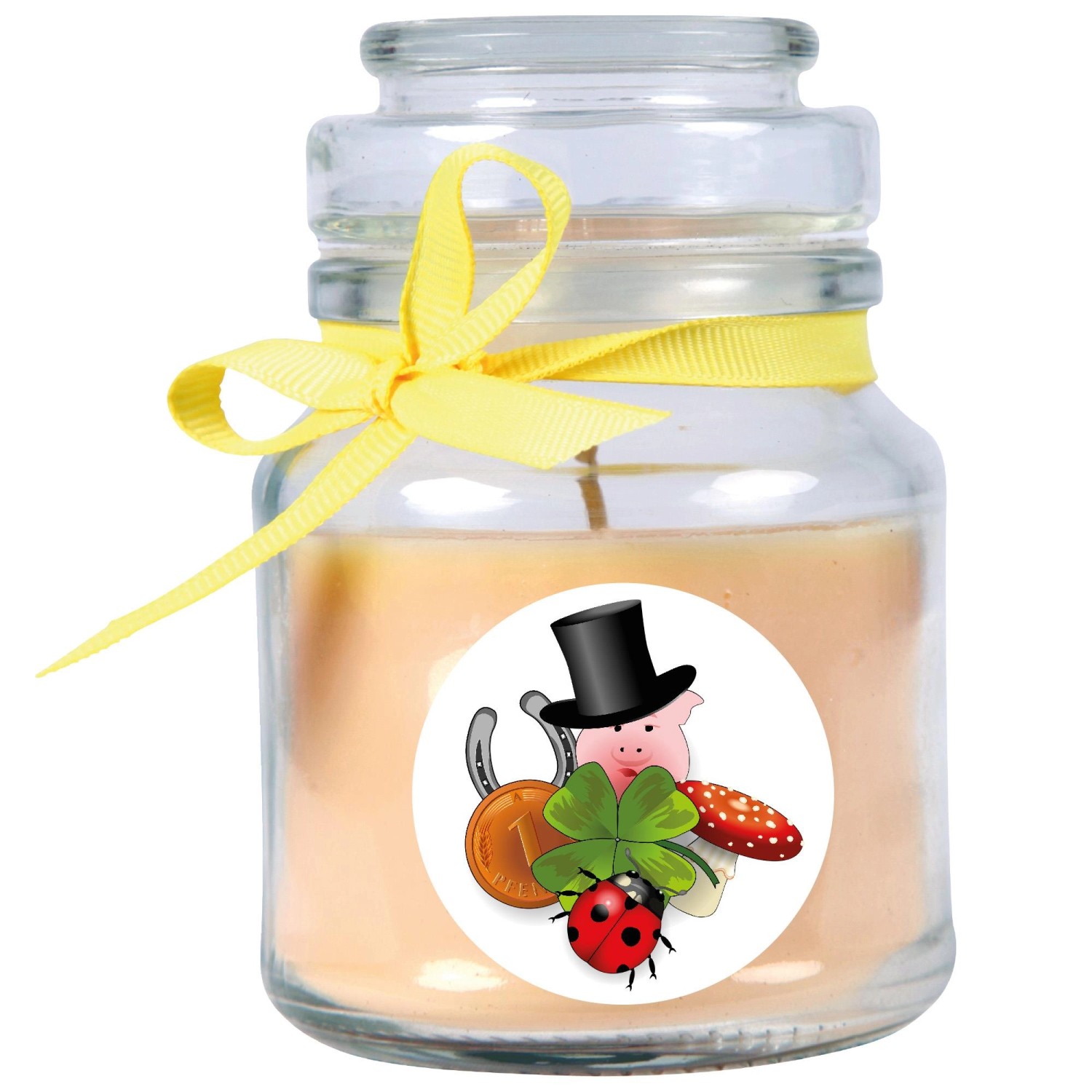 HS Candle Duftkerze & Bonbon Glas Viel Glück Vanille Gelb günstig online kaufen