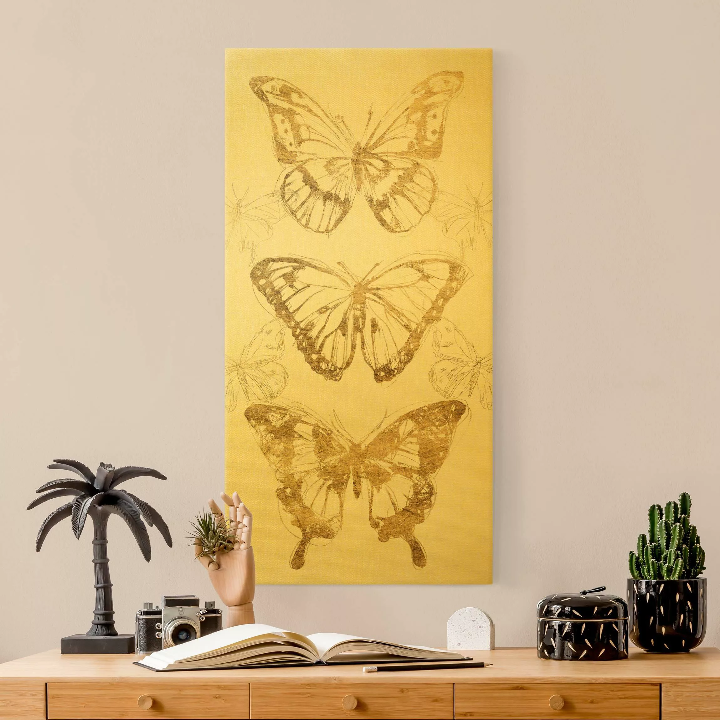Leinwandbild Gold Schmetterlingskomposition in Gold II günstig online kaufen