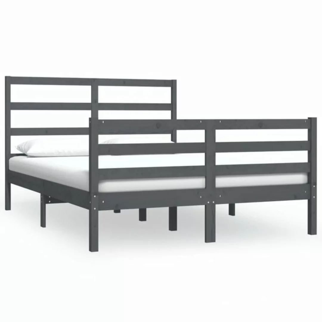 furnicato Bett Massivholzbett Grau Kiefer 135x190 cm günstig online kaufen