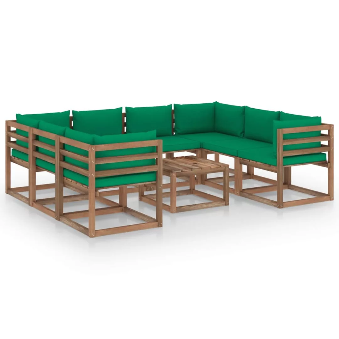 9-tlg. Garten-lounge-set Mit Grünen Kissen günstig online kaufen