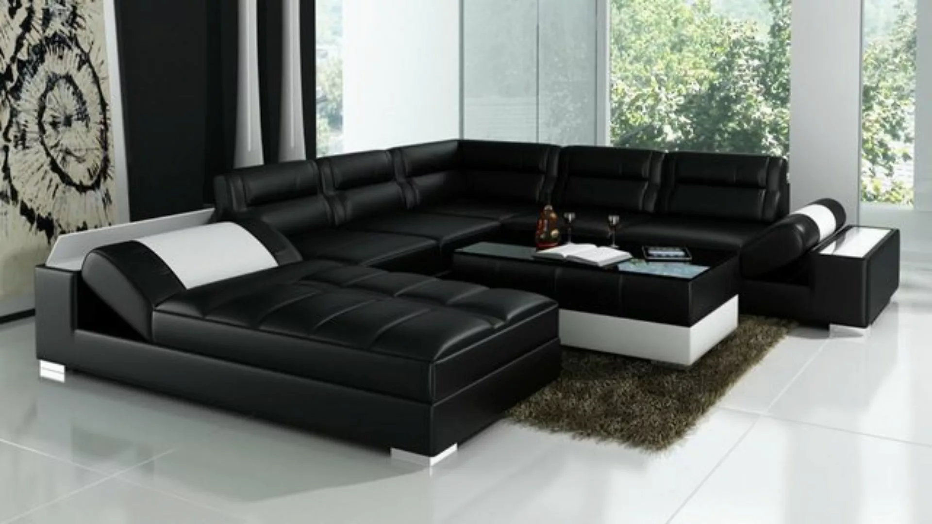 Xlmoebel Sofa Ledersofa Eckcouch Wohnlandschaft Design Modern Schwarz L6001 günstig online kaufen