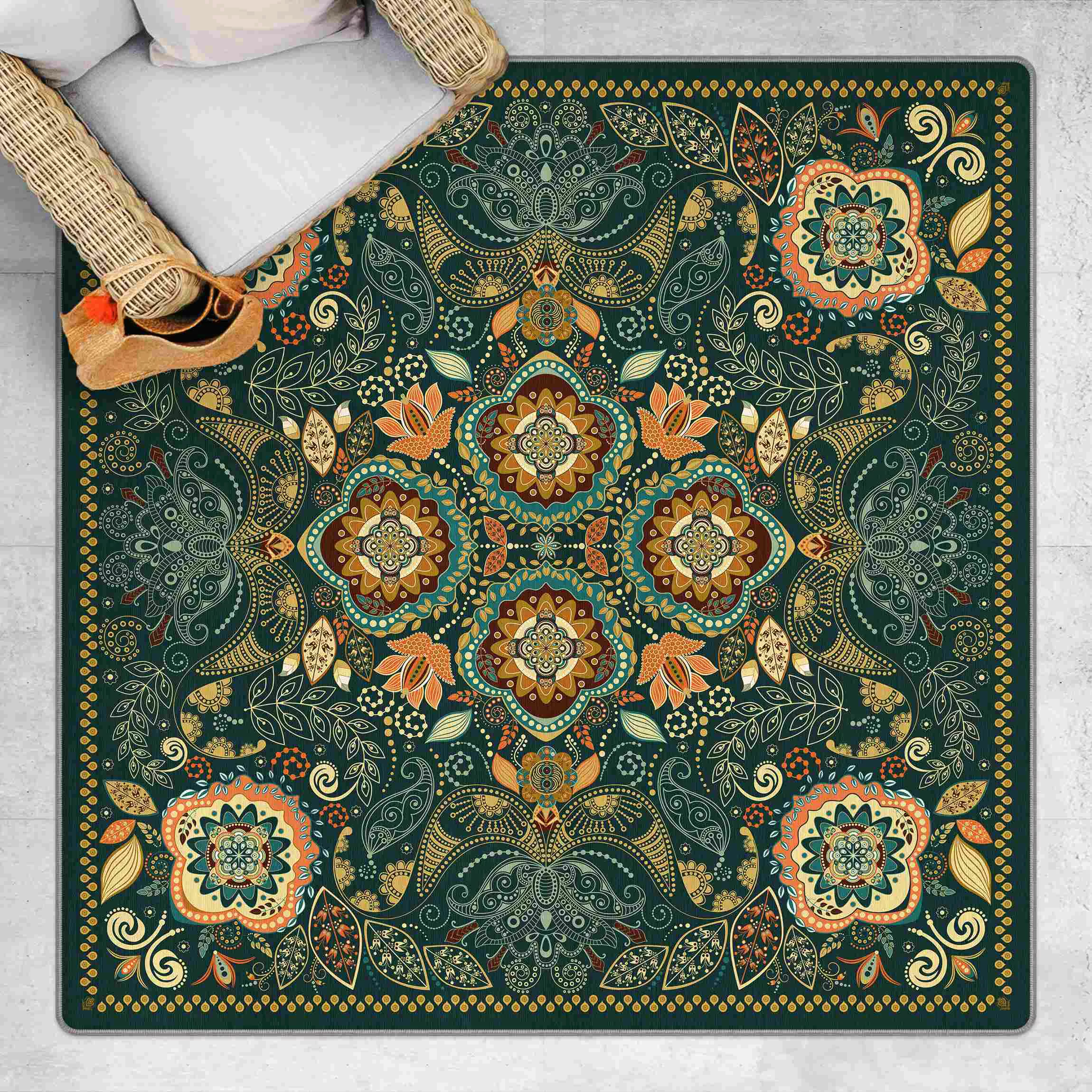 Teppich Detailliertes Boho Muster in Grün günstig online kaufen
