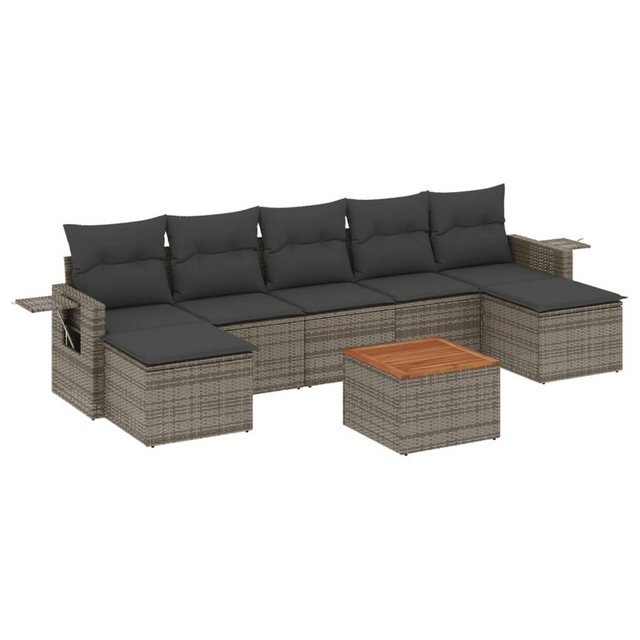 vidaXL Sofaelement 8-tlg. Garten-Sofagarnitur mit Kissen Grau Poly Rattan ( günstig online kaufen