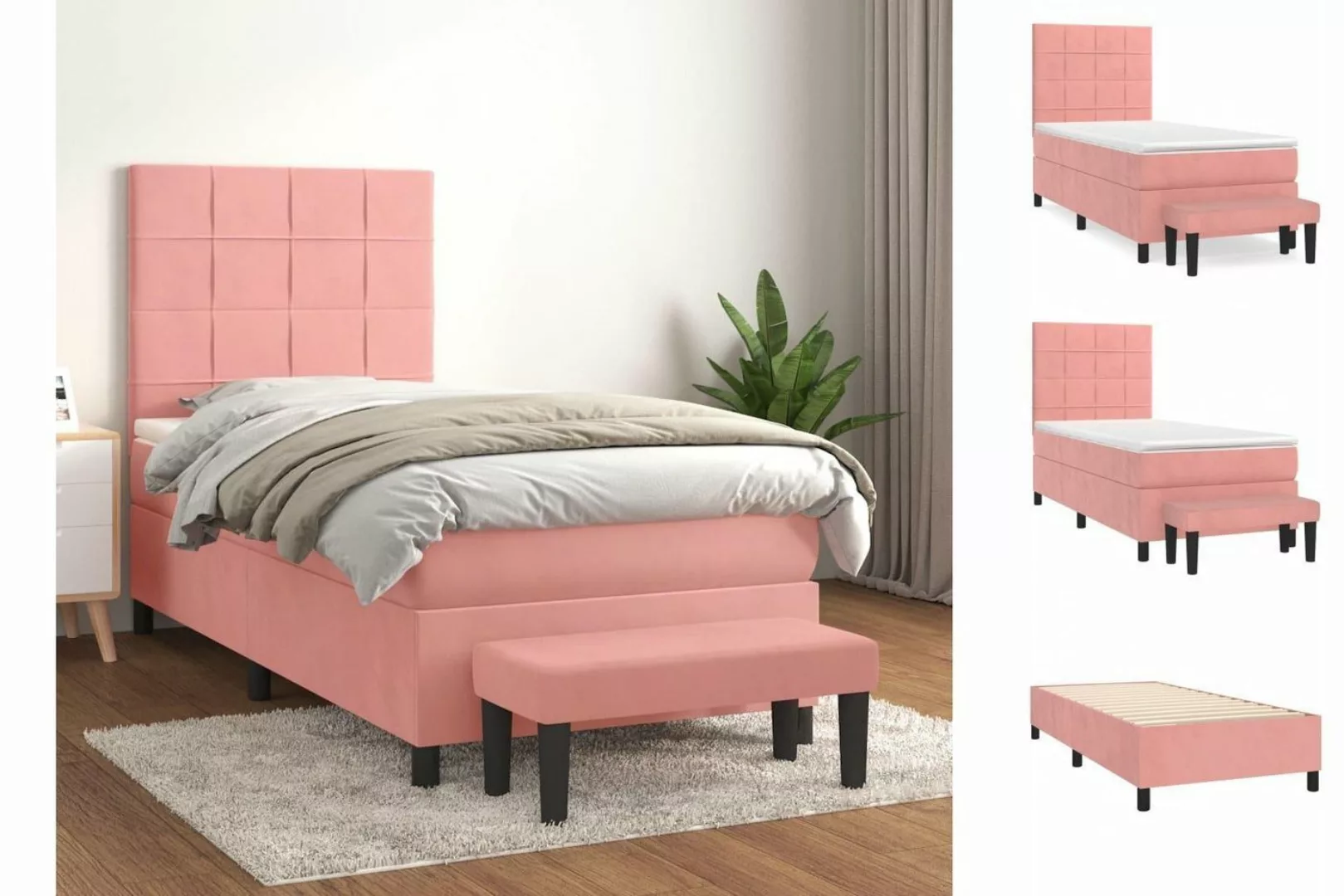 vidaXL Boxspringbett Boxspringbett mit Matratze Rosa 90x200 cm Samt Bett Be günstig online kaufen