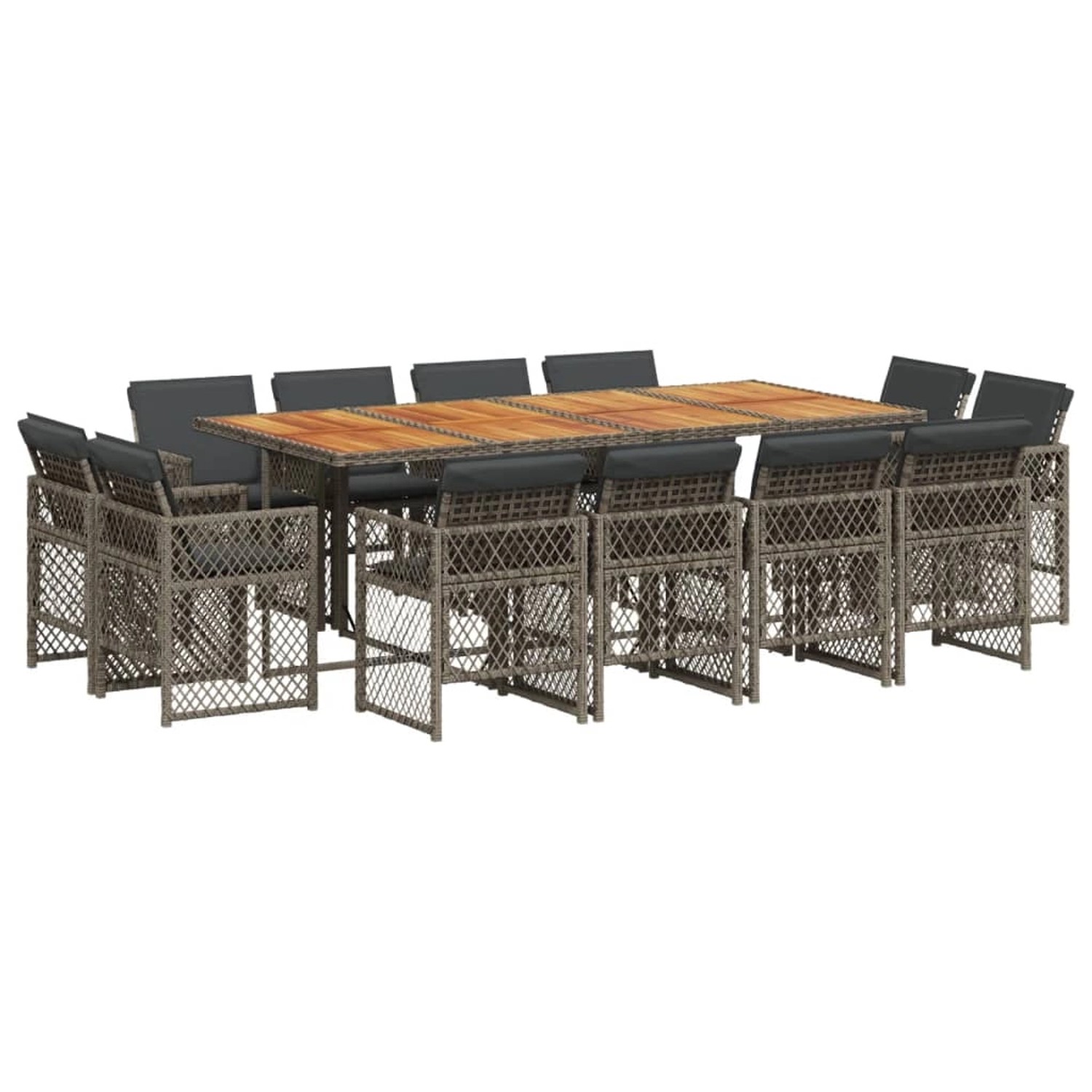 vidaXL 13-Tlg Garten-Essgruppe mit Kissen Grau Poly Rattan 3210866 günstig online kaufen
