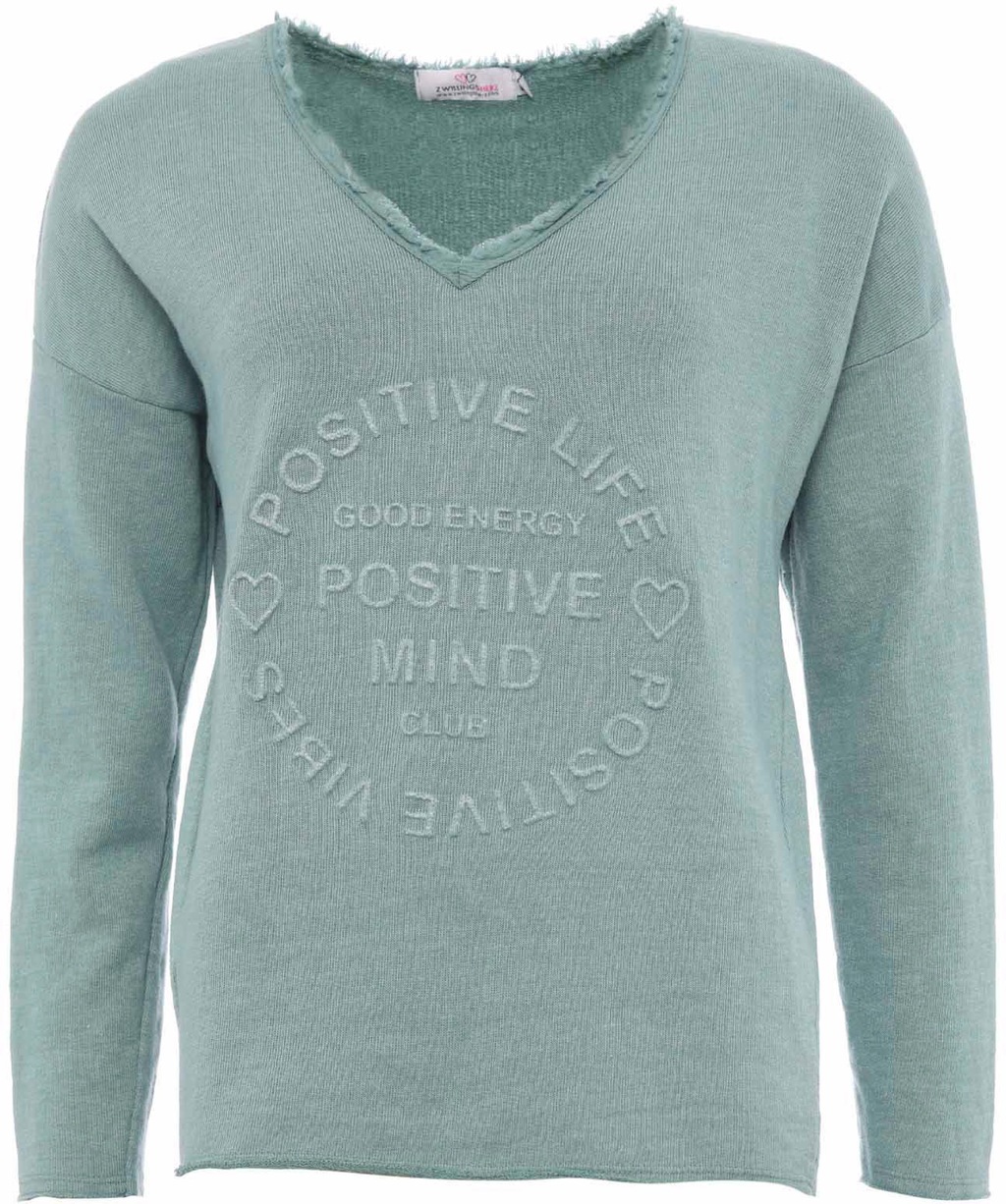 Zwillingsherz Sweatshirt "Positive Mind" ausgefranster V-Ausschnitt, günstig online kaufen