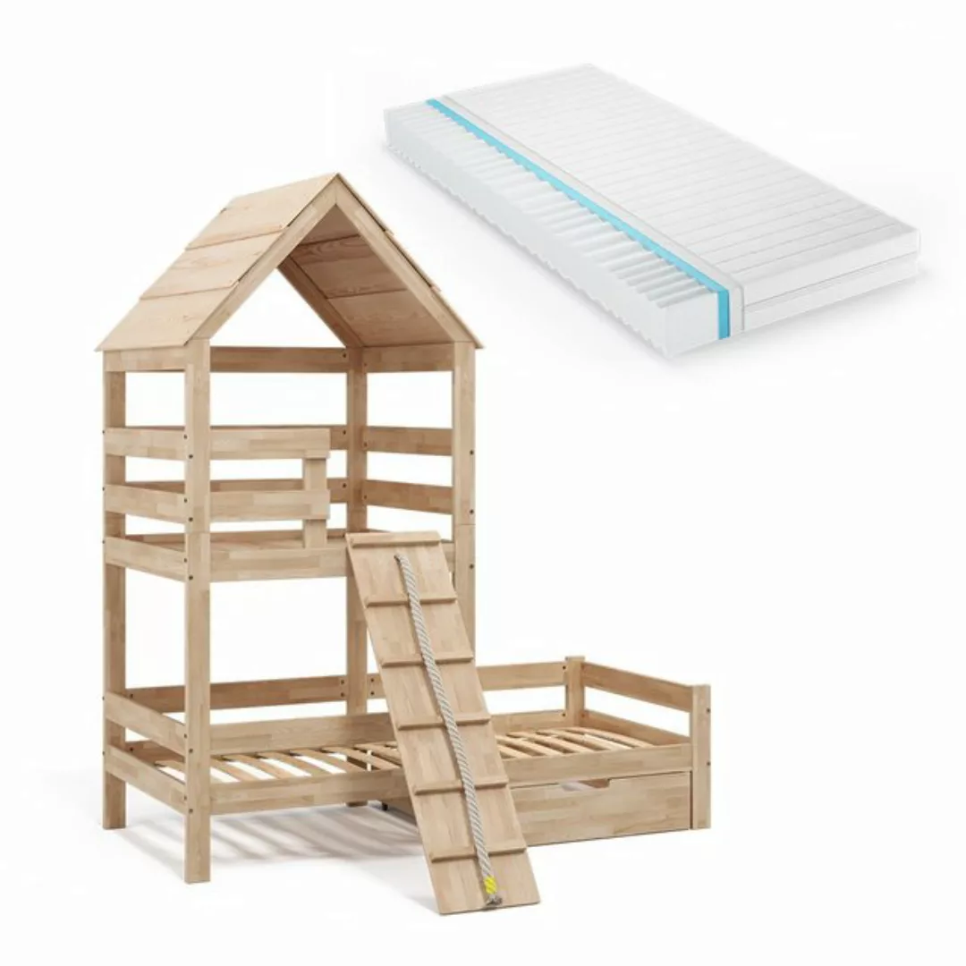 VitaliSpa® Spielbett Teddy Naturholz, 90 x 200 cm mit Matratze und Schublad günstig online kaufen