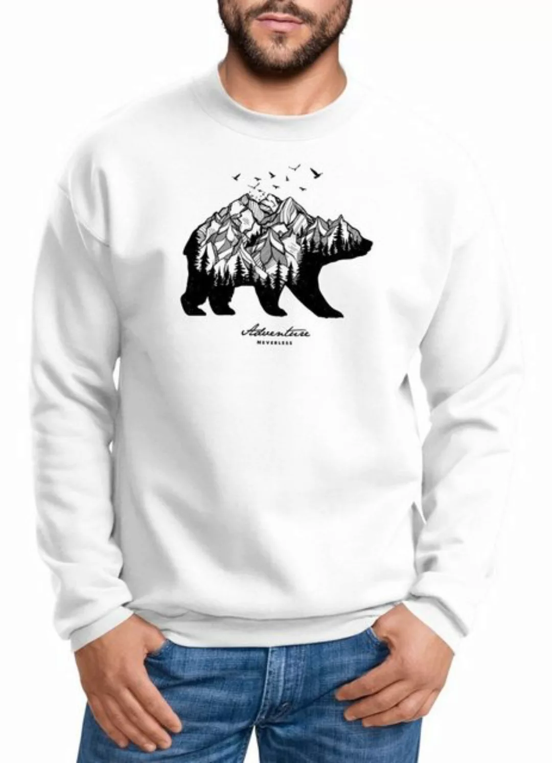 Neverless Sweatshirt Sweatshirt Herren Bär Abenteuer Berge Wald Bear Mounta günstig online kaufen