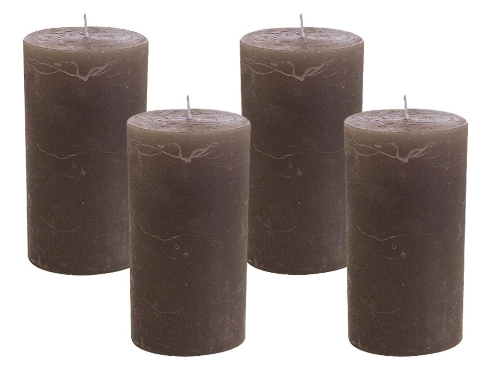 4 Rustic Stumpenkerzen Premium Kerze Dark Taupe 7x15cm - 65 Std Brenndauer günstig online kaufen