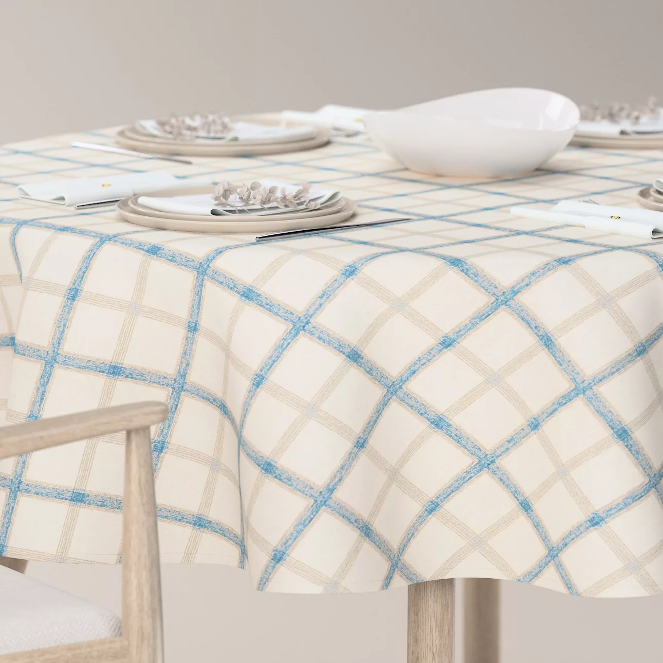 Runde Tischdecke, blau-creme, Avinon (131-66) günstig online kaufen