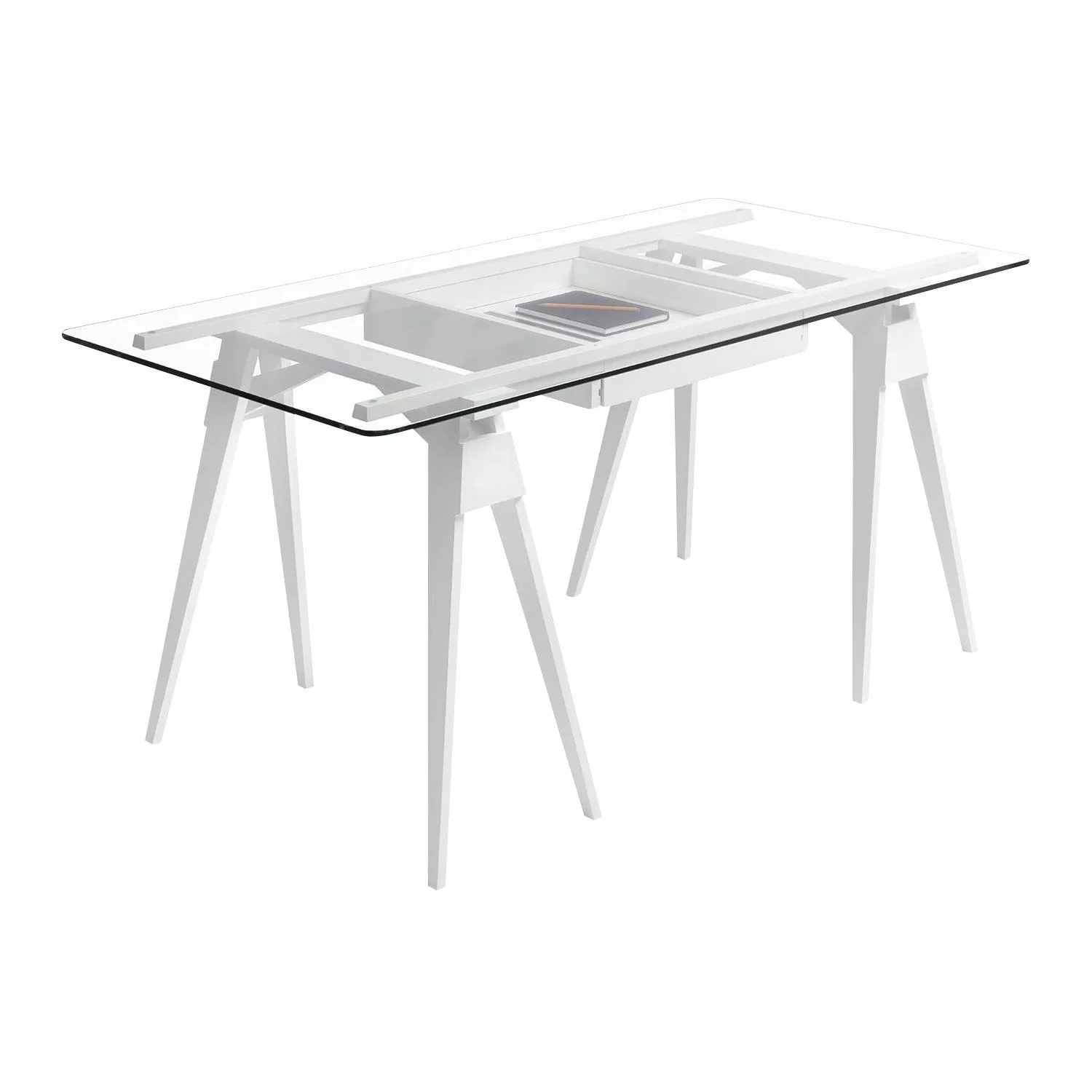 DesignHouseStockholm - Arco Schreibtisch 150x75x74cm - weiß/Tischplatte Gla günstig online kaufen