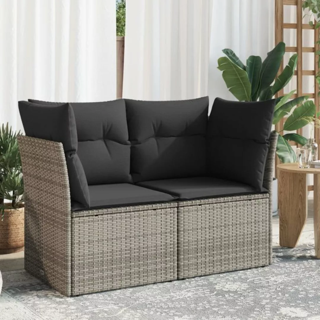 vidaXL Loungesofa Gartensofa 2-Sitzer mit Kissen Grau Poly Rattan, 1 Teile günstig online kaufen