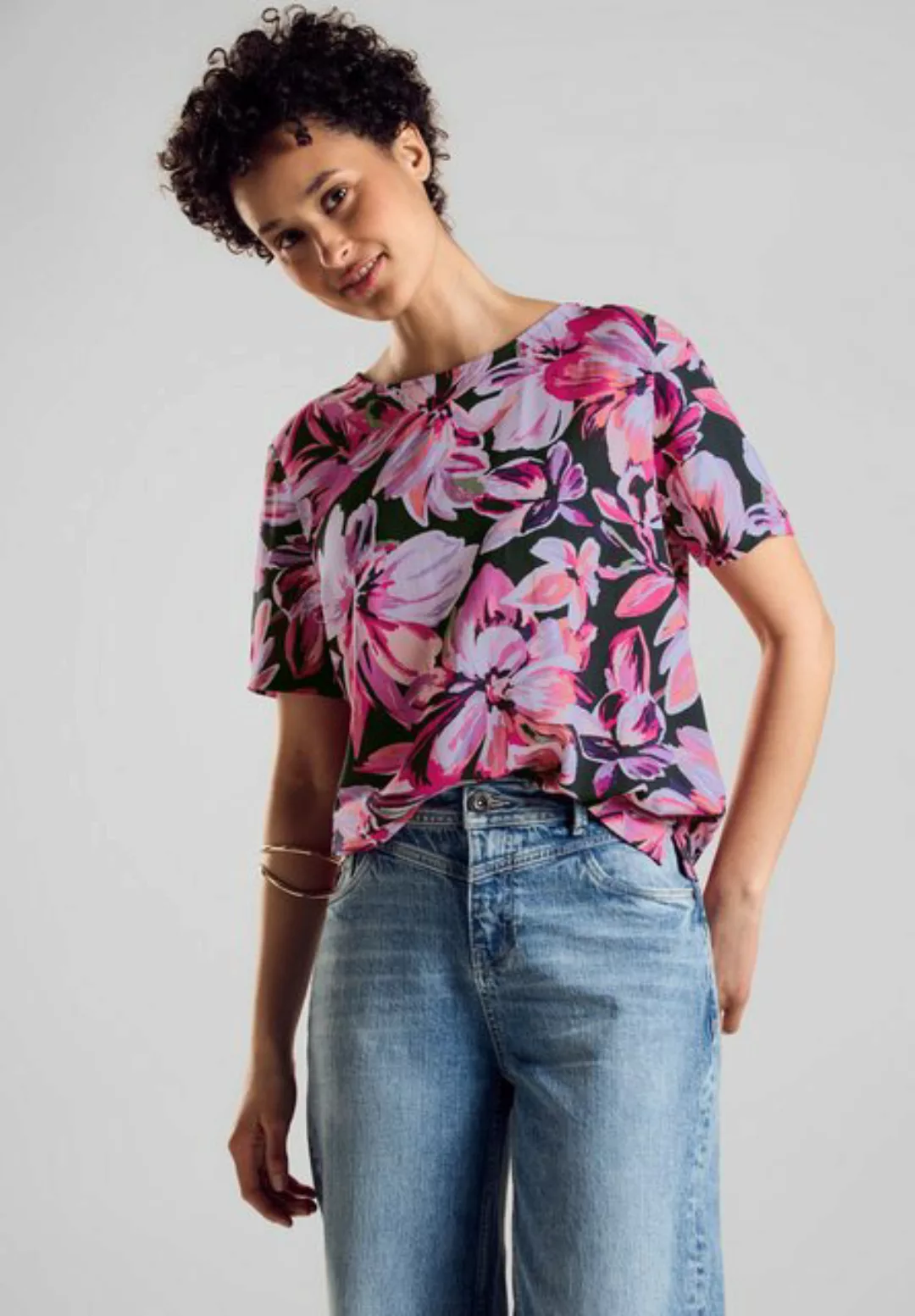 STREET ONE T-Shirt Street One Materialmix T-Shirt in Magnolia Pink (1-tlg) günstig online kaufen