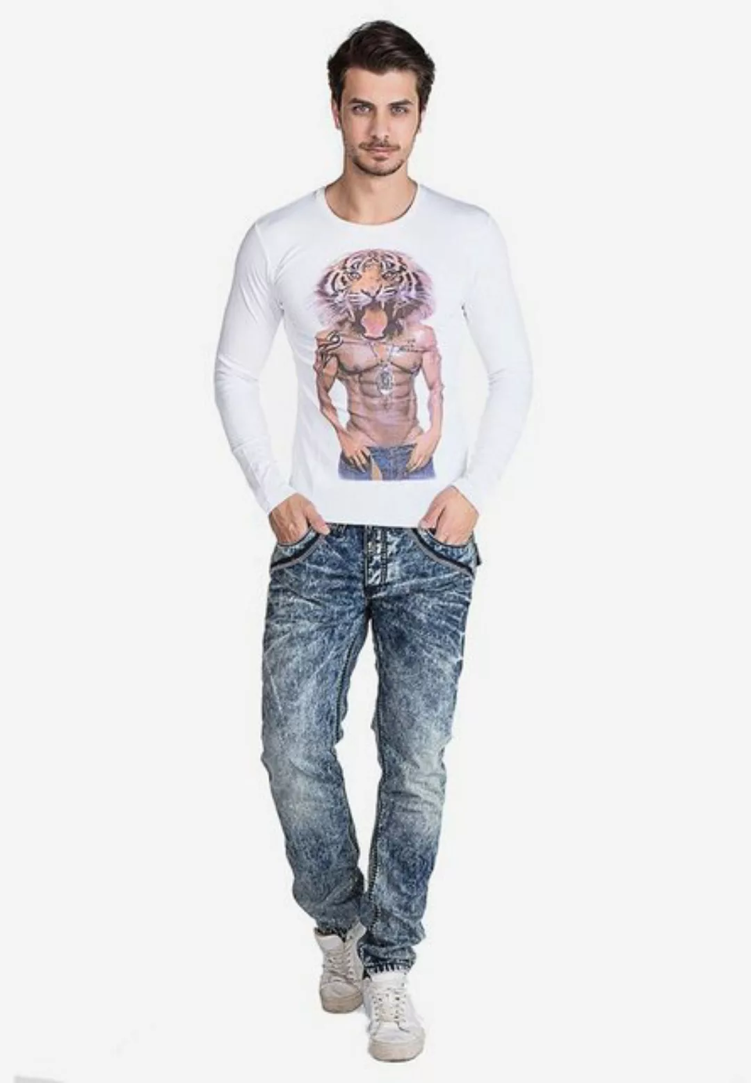 Cipo & Baxx Langarmshirt mit hochwertigem Druckmotiv günstig online kaufen