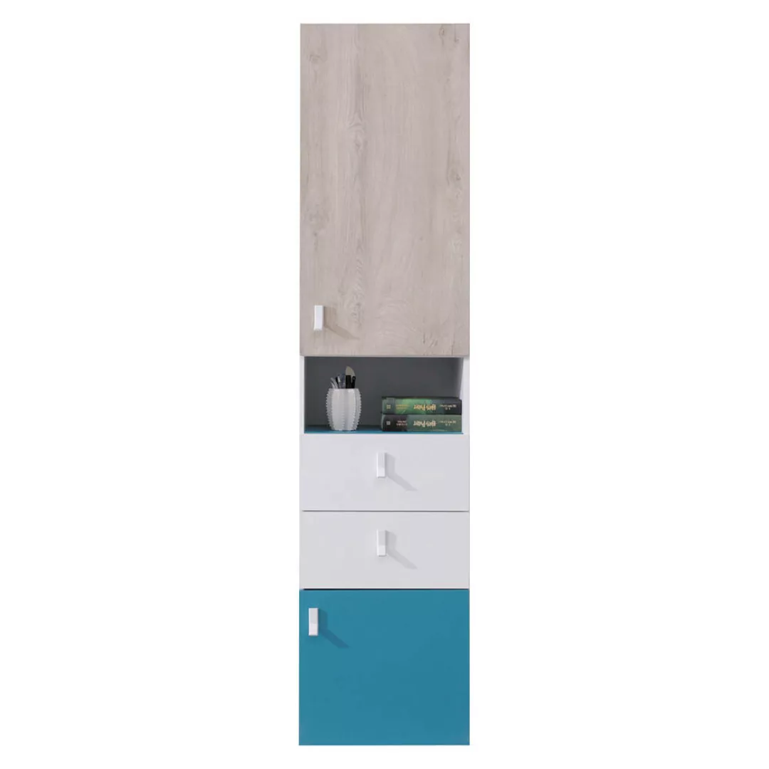 Regalschrank in weiß mit Eiche und blau, PITTSBURGH-133 günstig online kaufen