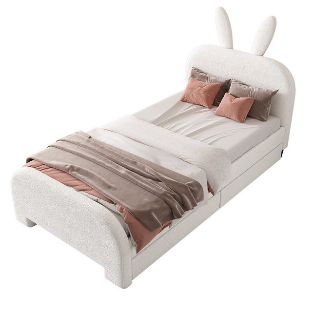 Flieks Polsterbett, Kinderbett Einzelbett 90x200cm, Kaninchenform Kopfteil, günstig online kaufen