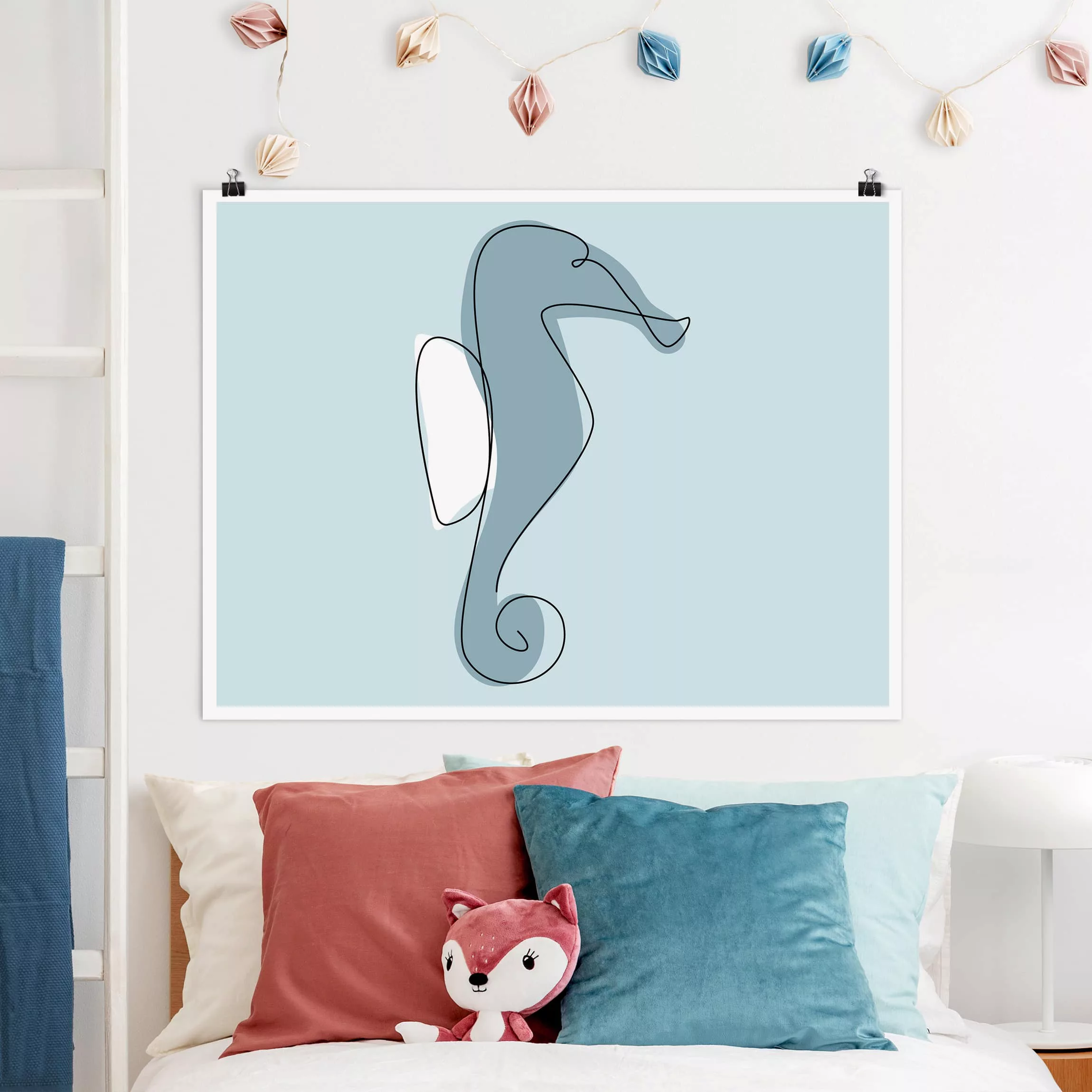 Poster Tiere - Querformat Seepferdchen Line Art günstig online kaufen