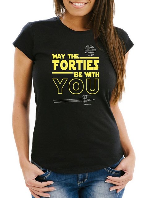 MoonWorks Print-Shirt Damen T-Shirt May The Forties Be With You 40 Vierzig günstig online kaufen