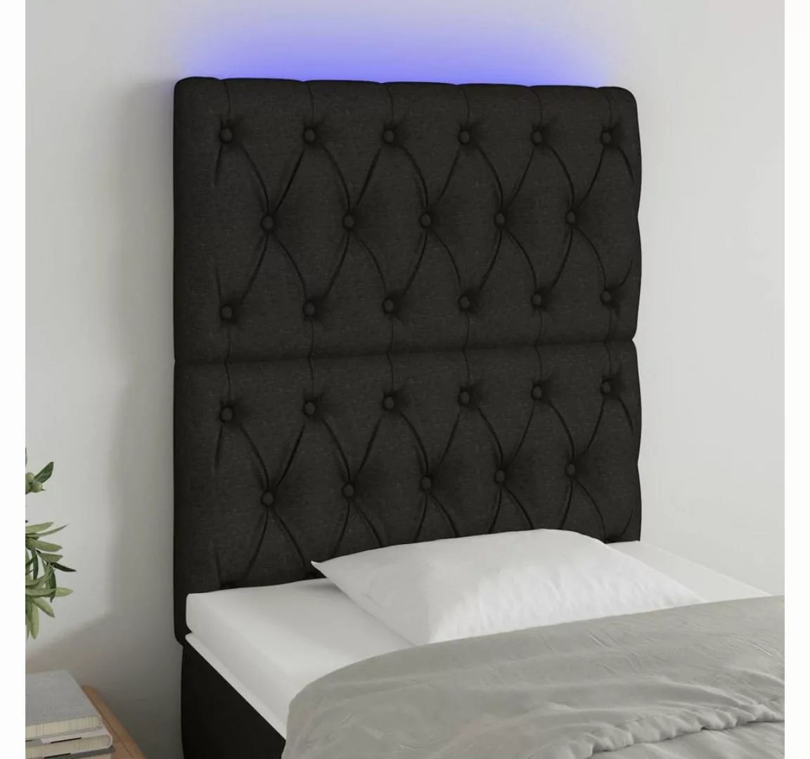 vidaXL Bett, LED Kopfteil Schwarz 80x7x118/128 cm Stoff günstig online kaufen