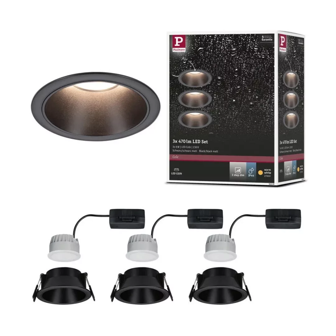 LED Einbauleuchte Cole Coin in Schwarz 3x 6W 1410lm IP44 günstig online kaufen