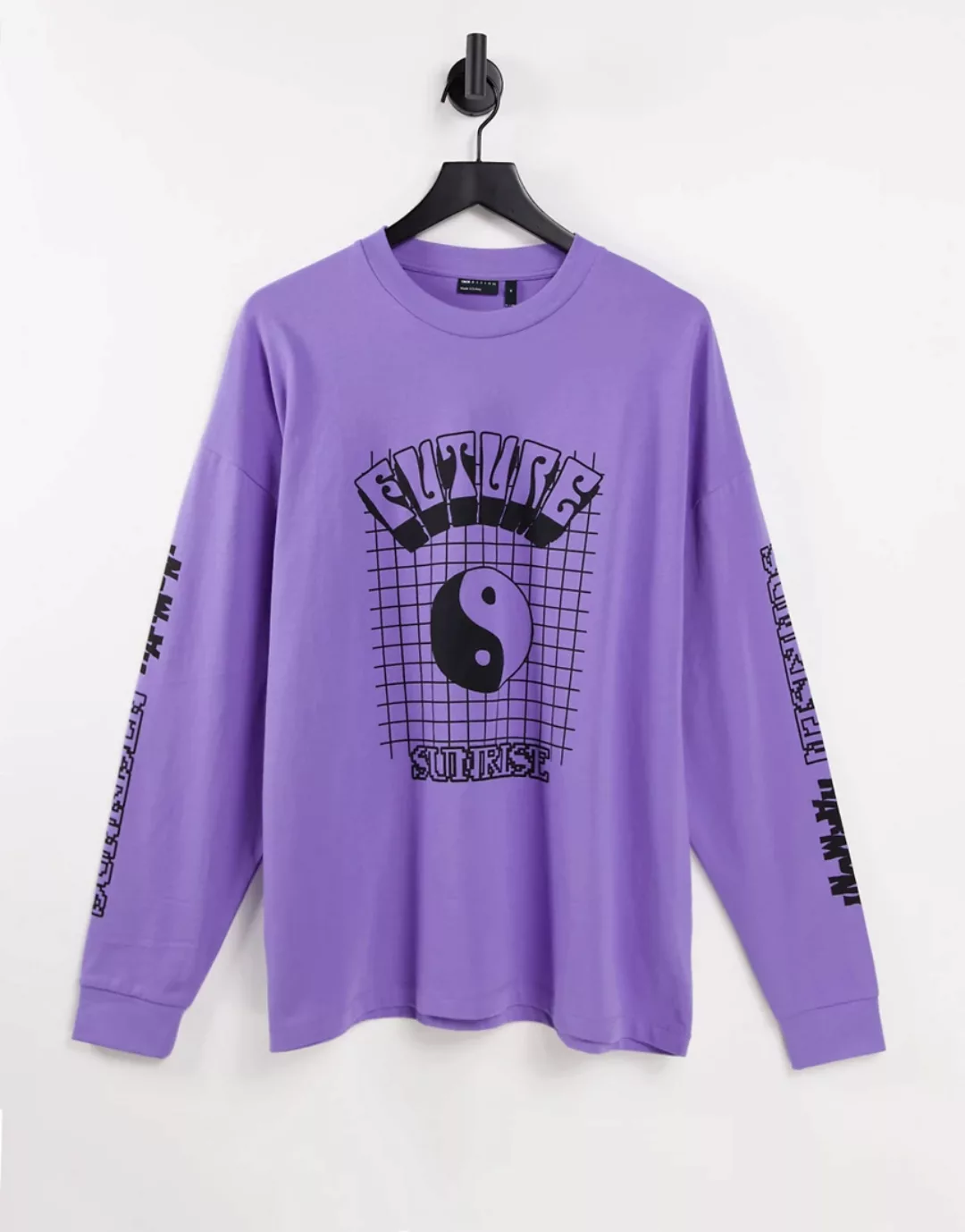 ASOS DESIGN – Langärmliges Oversize-Shirt in Lila mit mehreren, platzierten günstig online kaufen
