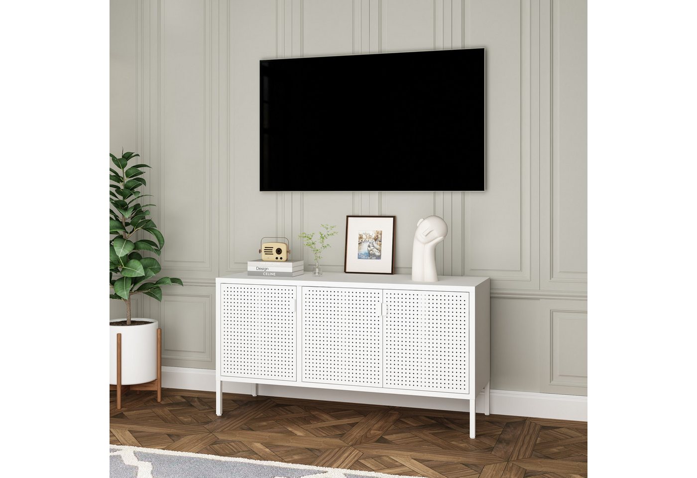 en.casa TV-Schrank Fernsehschrank »Castelli« 114x40x60 cm Weiß Stahl günstig online kaufen