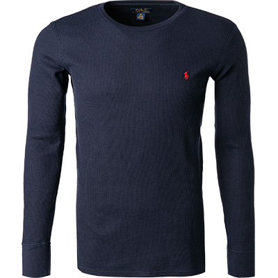 Polo Ralph Lauren – Langärmliges Waffel-T-Shirt mit Pony-Logo in Marineblau günstig online kaufen