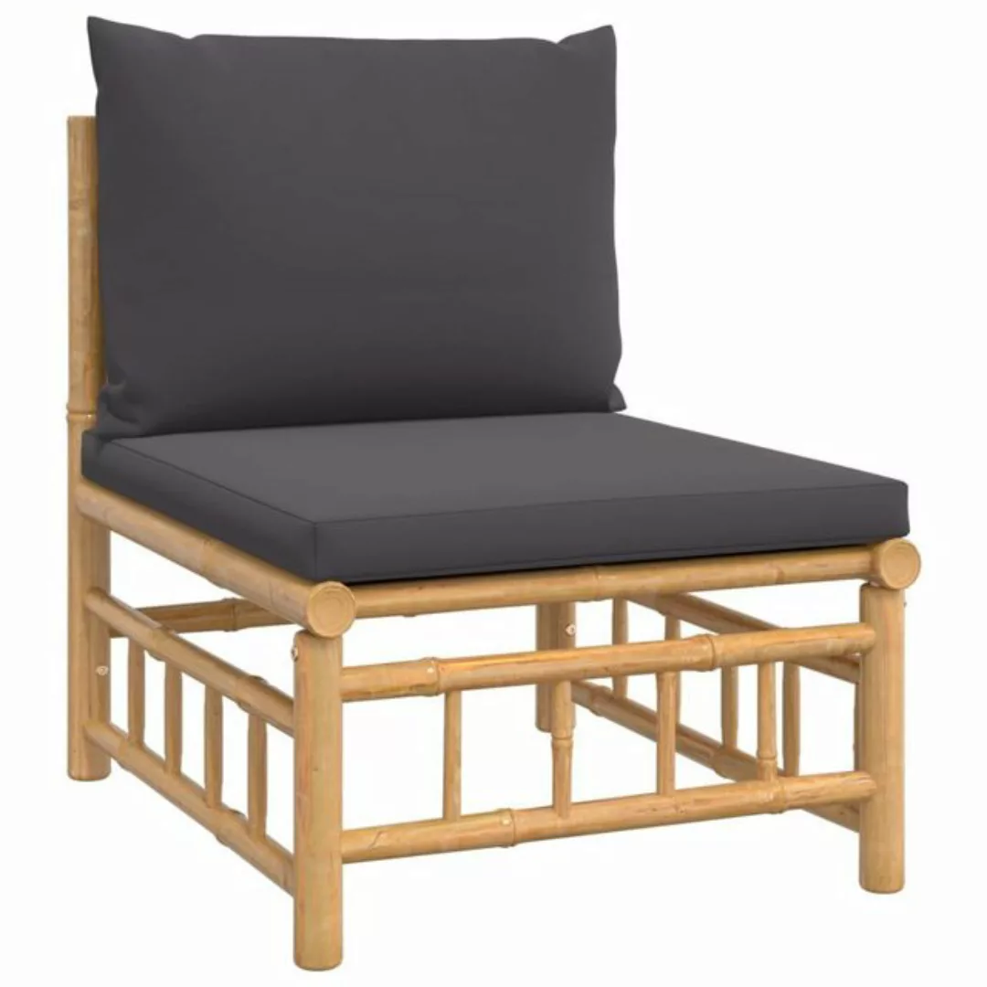 vidaXL Loungesofa Garten-Mittelsofa mit Dunkelgrauen Kissen Bambus, 1 Teile günstig online kaufen