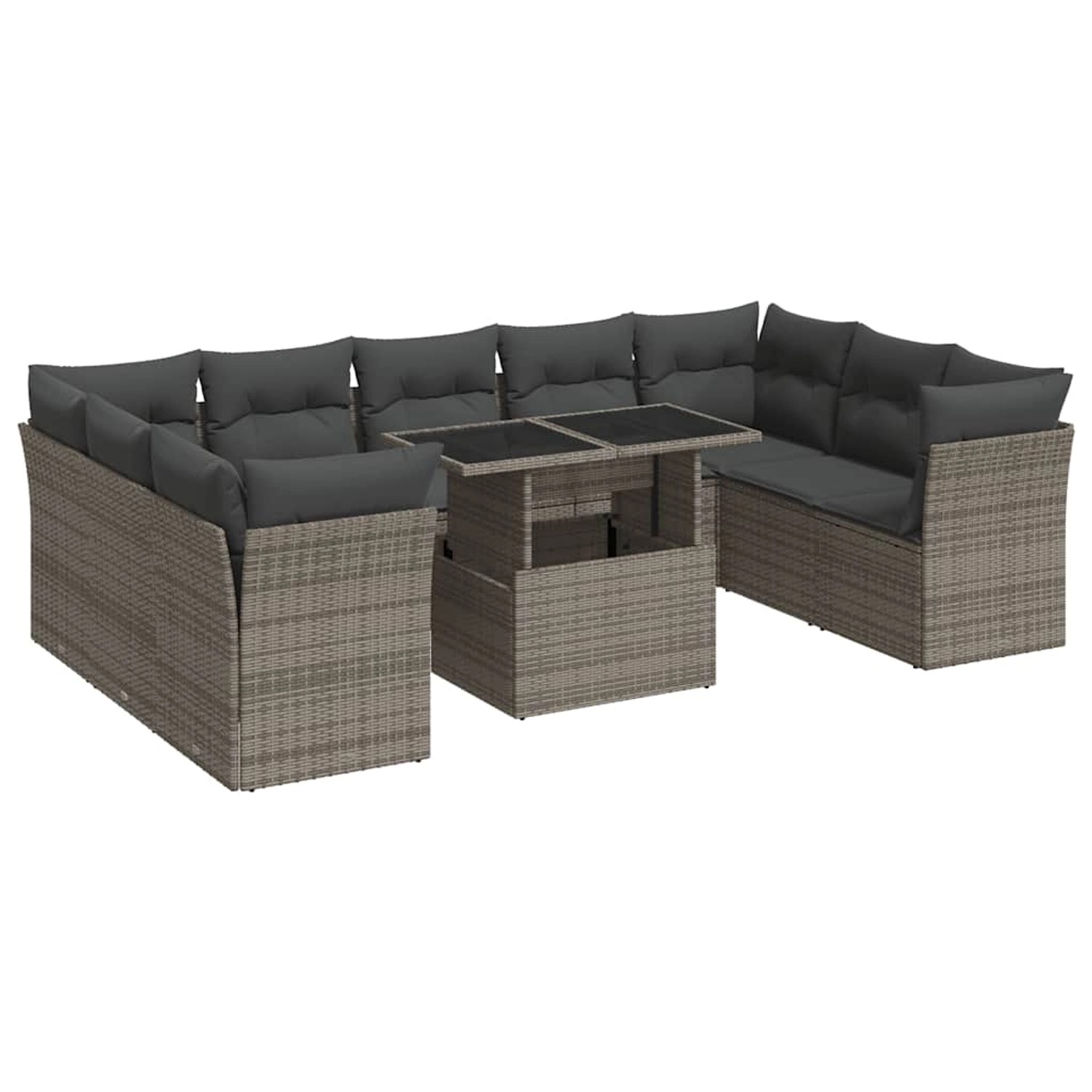 vidaXL 10-Tlg Garten-Sofagarnitur mit Kissen Grau Poly Rattan 3326221 günstig online kaufen