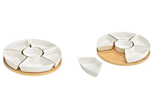 Lenxo Servierplatte Snackschalen 7-er Set weiß, Keramik, Bambus, rund, (Set günstig online kaufen
