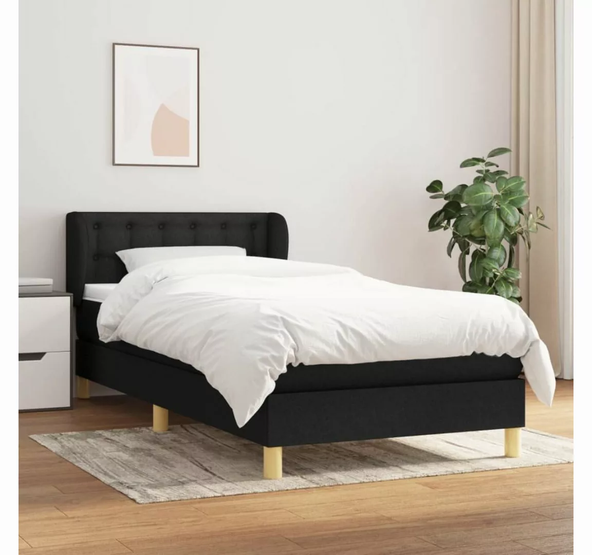 vidaXL Bettgestell Boxspringbett mit Matratze Schwarz 100x200 cm Stoff Bett günstig online kaufen