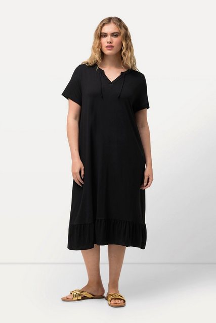 Ulla Popken Jerseykleid Jersey-Midikleid A-Linie Tunika-Ausschnitt Halbarm günstig online kaufen