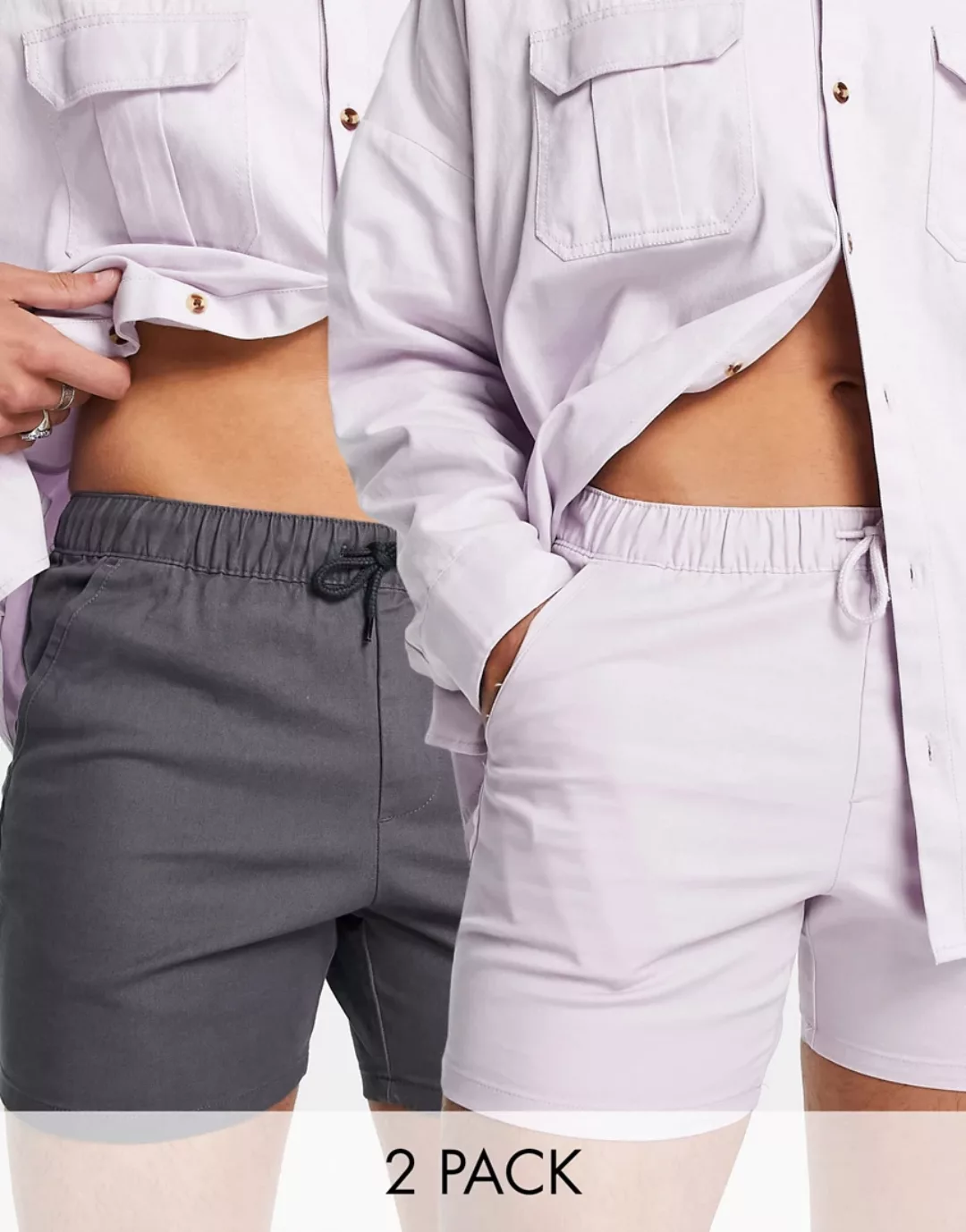 ASOS DESIGN – Eng geschnittene Shorts in Flieder und Anthrazit mit elastisc günstig online kaufen
