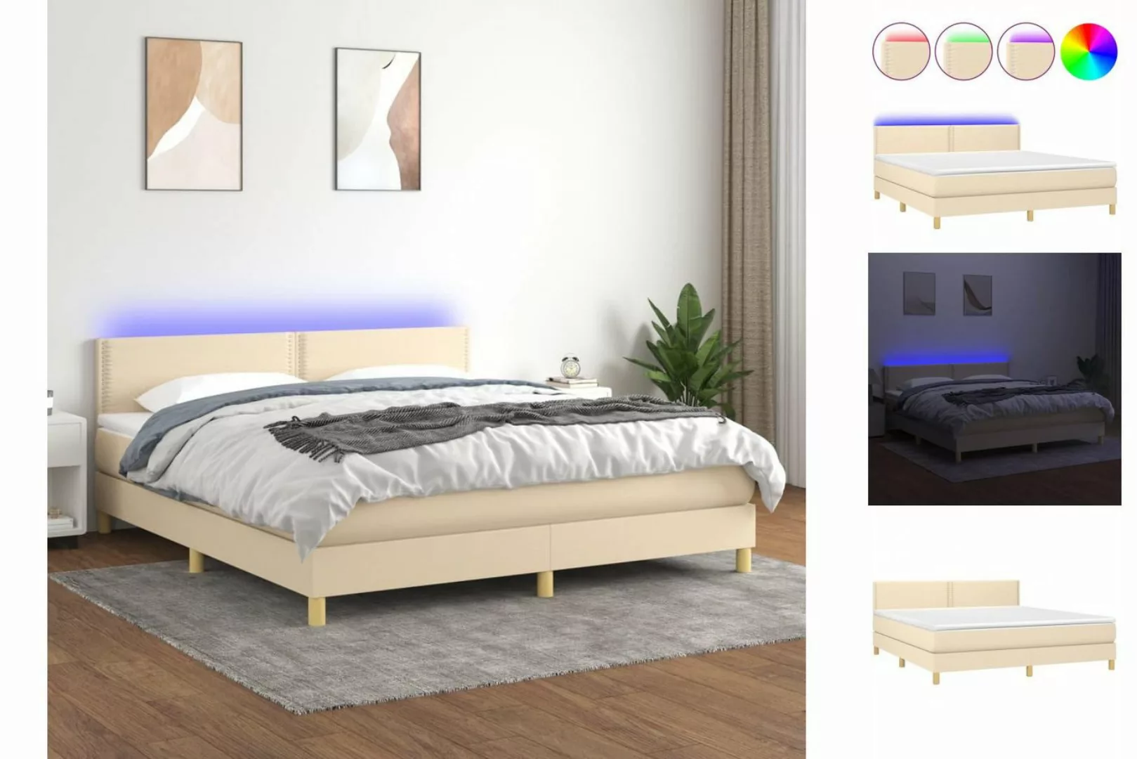 vidaXL Boxspringbett Boxspringbett mit Matratze LED Creme 160x200 cm Stoff günstig online kaufen