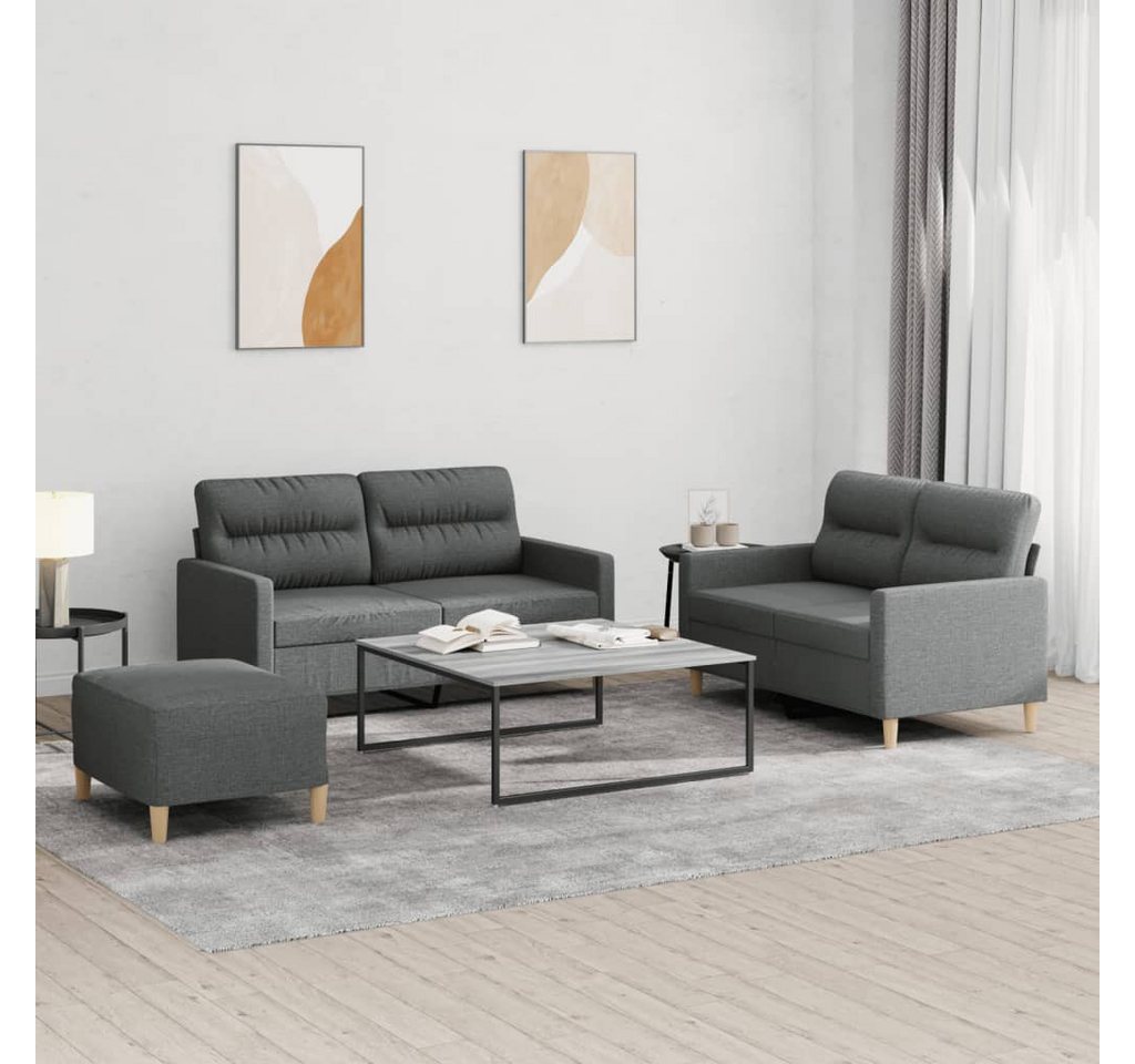 vidaXL Sofa Sofagarnitur Set mit Kissen Stoff, 3-tlg., Dunkelgrau günstig online kaufen