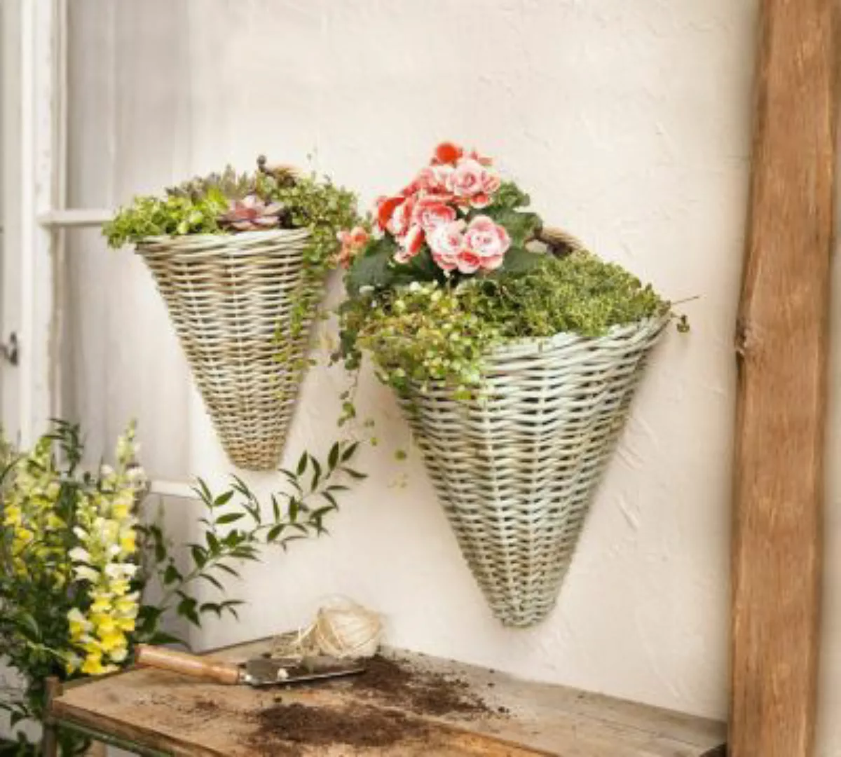 HOME Living Wand-Pflanzer Rattan Blumentöpfe grau günstig online kaufen