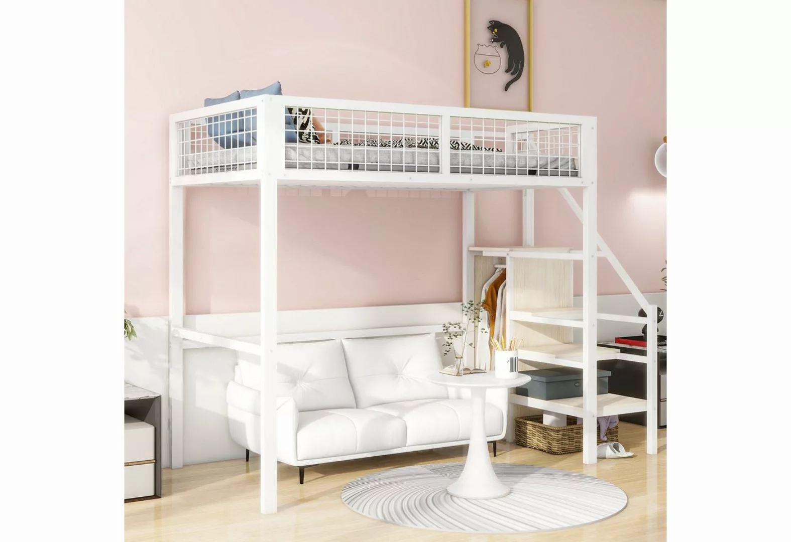 HAUSS SPLOE Metallbett Hochbett Metallbett Kinderbett Einzelbett mit Kleide günstig online kaufen