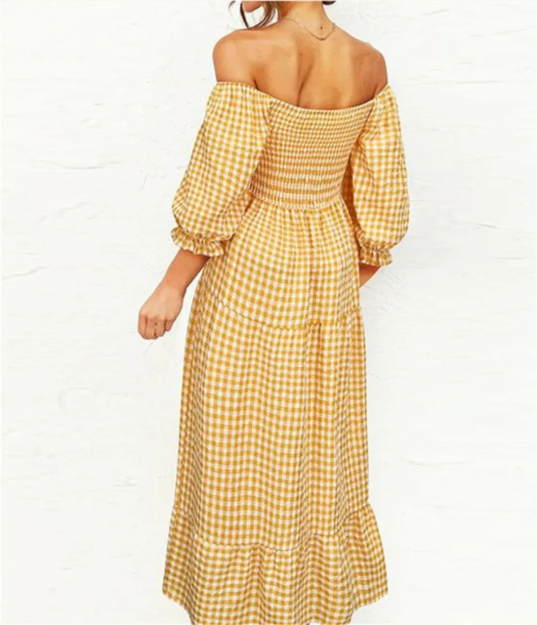 RUZU UG Dirndl Kleid Damen Plaid Rock mit elastischer Taille und breitem Sa günstig online kaufen