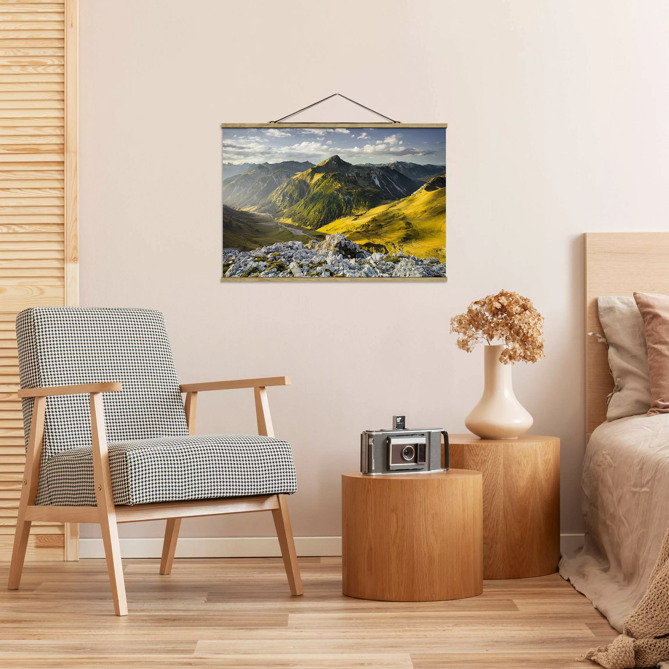 Stoffbild Berge mit Posterleisten - Querformat Berge und Tal der Lechtaler günstig online kaufen