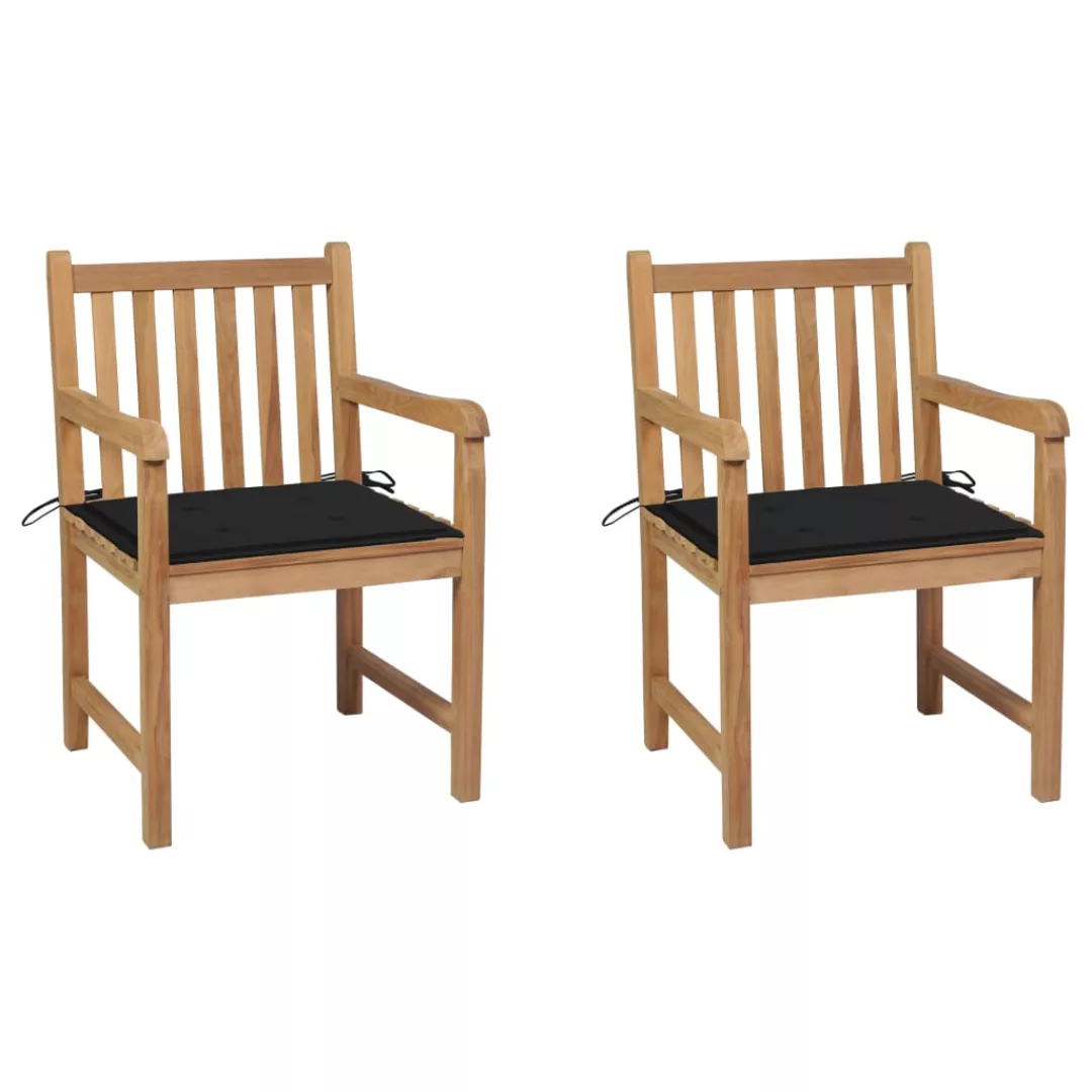 Gartenstühle 2 Stk. Mit Schwarzen Kissen Massivholz Teak günstig online kaufen