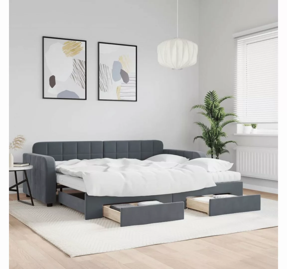 vidaXL Bett, Tagesbett Ausziehbar mit Schubladen Dunkelgrau 90x200 cm Samt günstig online kaufen