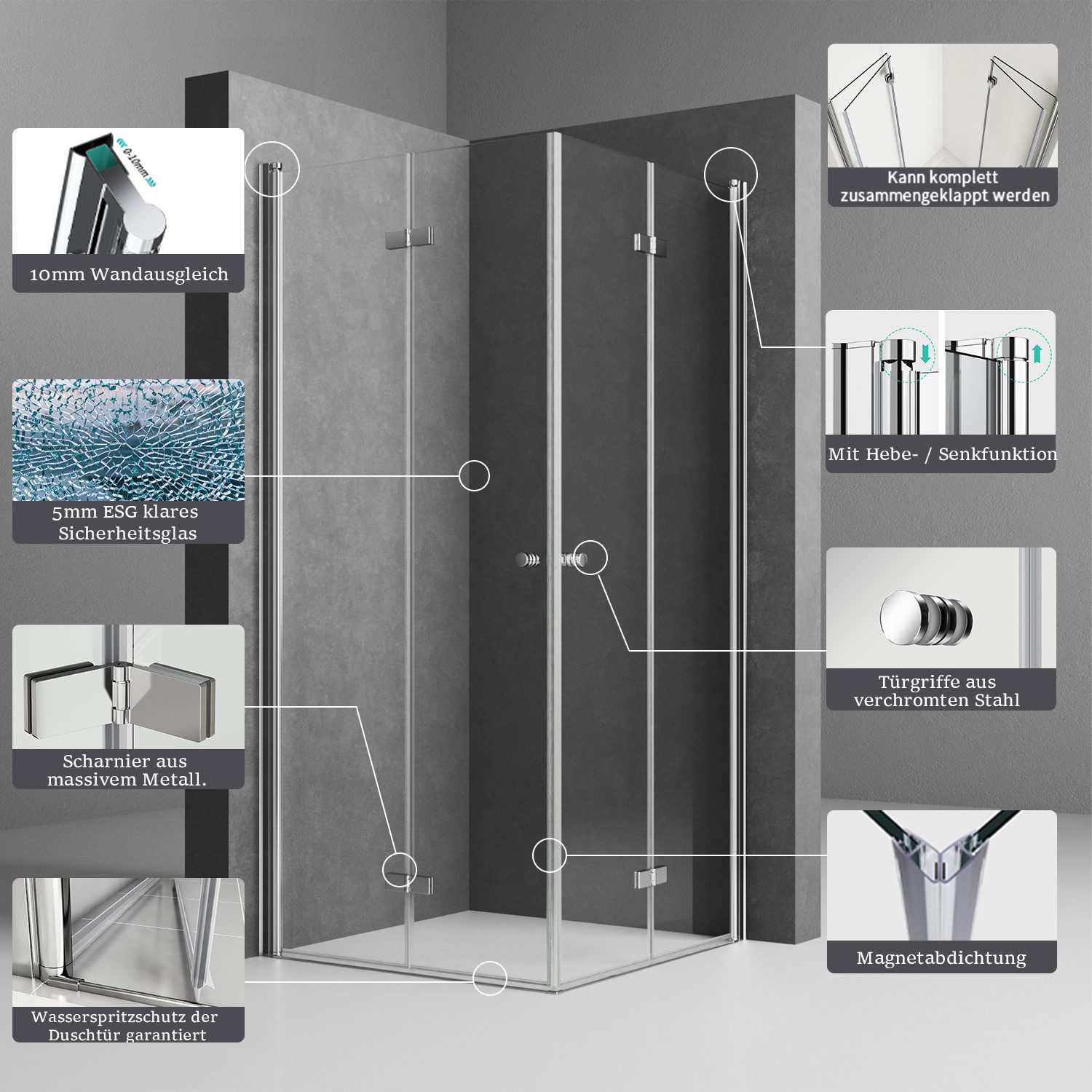 Boromal Eckdusche Duschkabine 90x90 75x90 100x100 günstig online kaufen