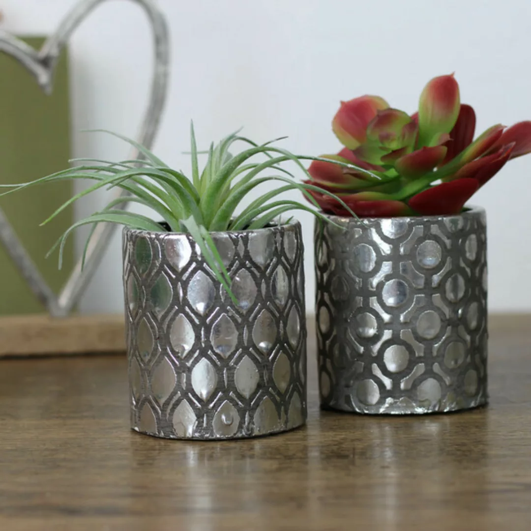 Blumentopf Keramik Silber/schwarz Muster, 2er Set günstig online kaufen